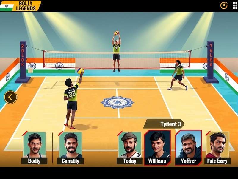 Bolly Volley Legends gameplay screenshot showing Indian-themed volleyball court